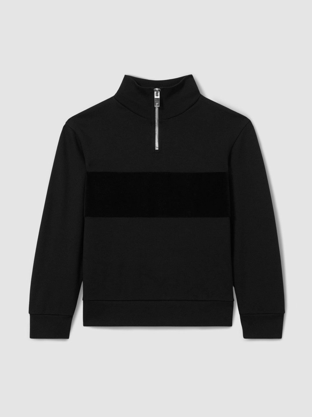 Reiss 9-13 yrs Slim Fit Half-Zip Funnel Neck Velour Sweatshirt in Black