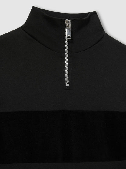 Reiss 9-13 yrs Slim Fit Half-Zip Funnel Neck Velour Sweatshirt in Black