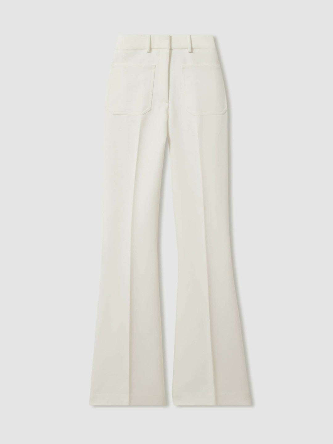 Reiss Petite Twill Patch-Pocket Flared Trousers in Cream