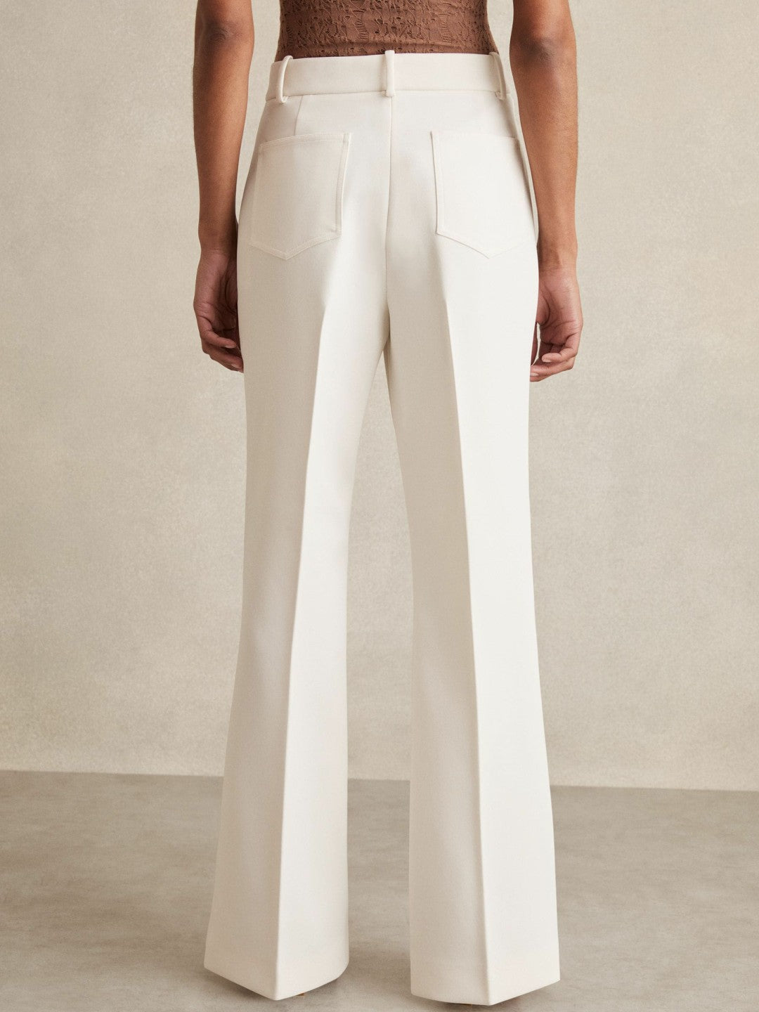 Reiss Petite Twill Patch-Pocket Flared Trousers in Cream