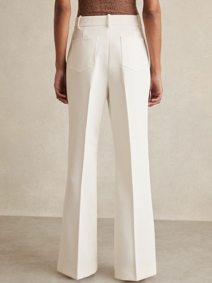 Reiss Petite Twill Patch-Pocket Flared Trousers in Cream