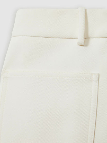 Reiss Petite Twill Patch-Pocket Flared Trousers in Cream