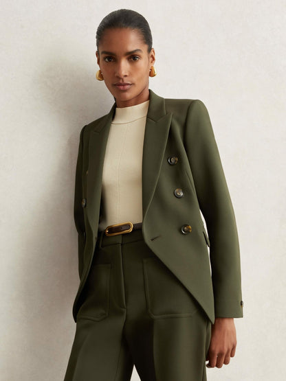 Reiss Twill Double-Breasted Blazer in Green