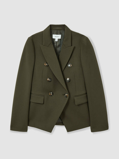Reiss Twill Double-Breasted Blazer in Green