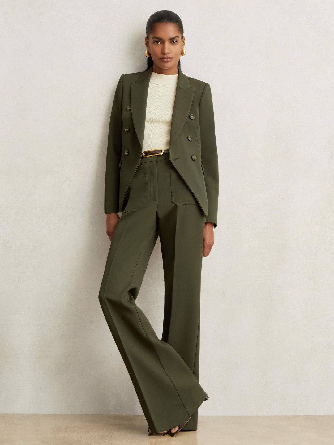 Reiss Twill Double-Breasted Blazer in Green