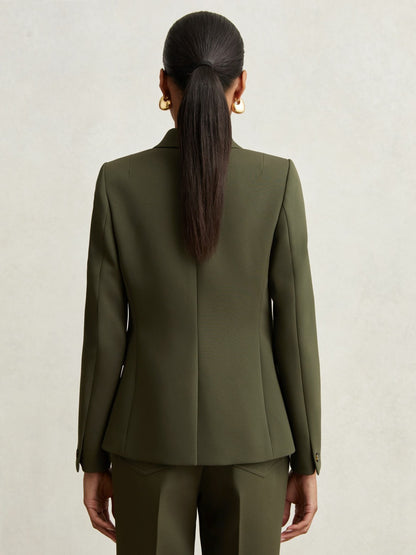 Reiss Twill Double-Breasted Blazer in Green