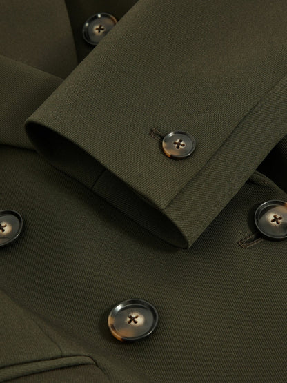 Reiss Twill Double-Breasted Blazer in Green