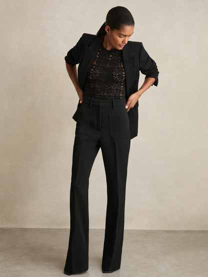 Reiss Petite Twill Patch-Pocket Flared Trousers in Black