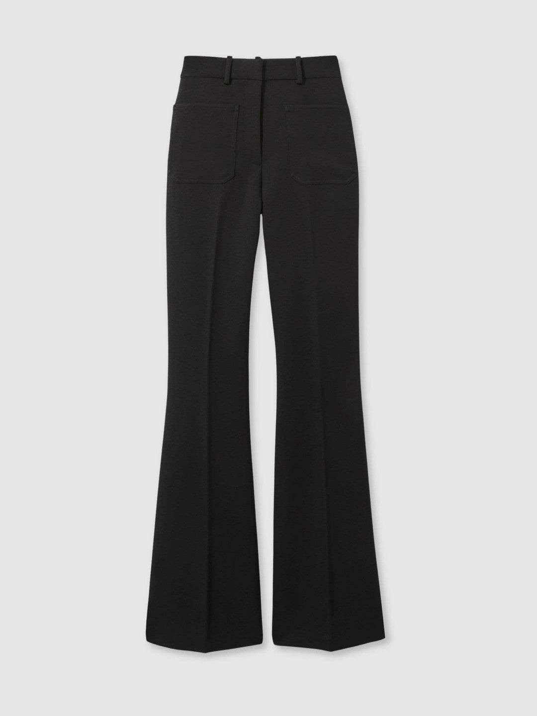 Reiss Petite Twill Patch-Pocket Flared Trousers in Black