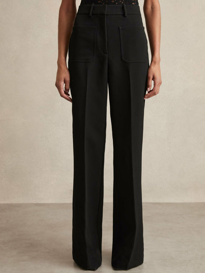 Reiss Petite Twill Patch-Pocket Flared Trousers in Black