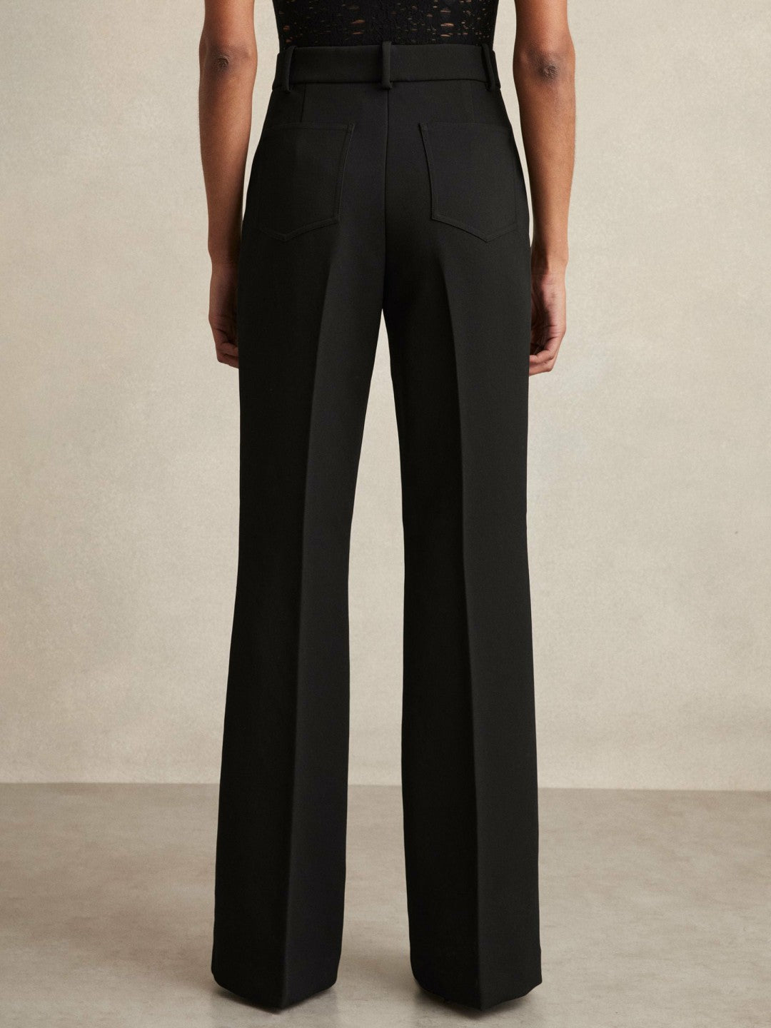 Reiss Petite Twill Patch-Pocket Flared Trousers in Black