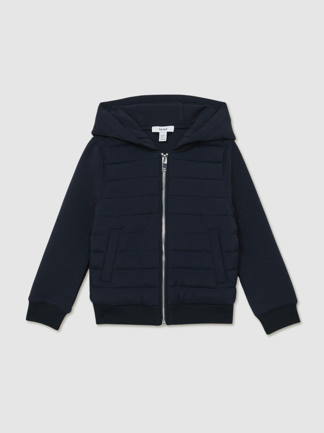 Reiss 9-13 yrs Interlock Hybrid Hooded Puffer Jacket in Navy