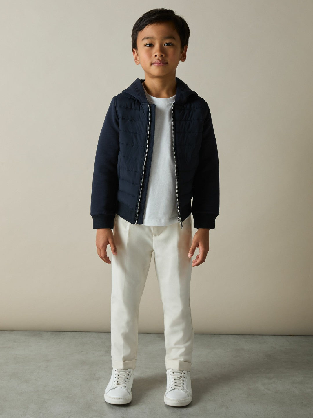 Reiss 3-9 yrs Interlock Hybrid Hooded Puffer Jacket in Navy