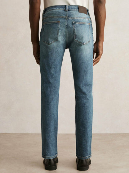 Reiss Cotton-Stretch Slim-Fit Jeans in Washed Indigo Green Cast