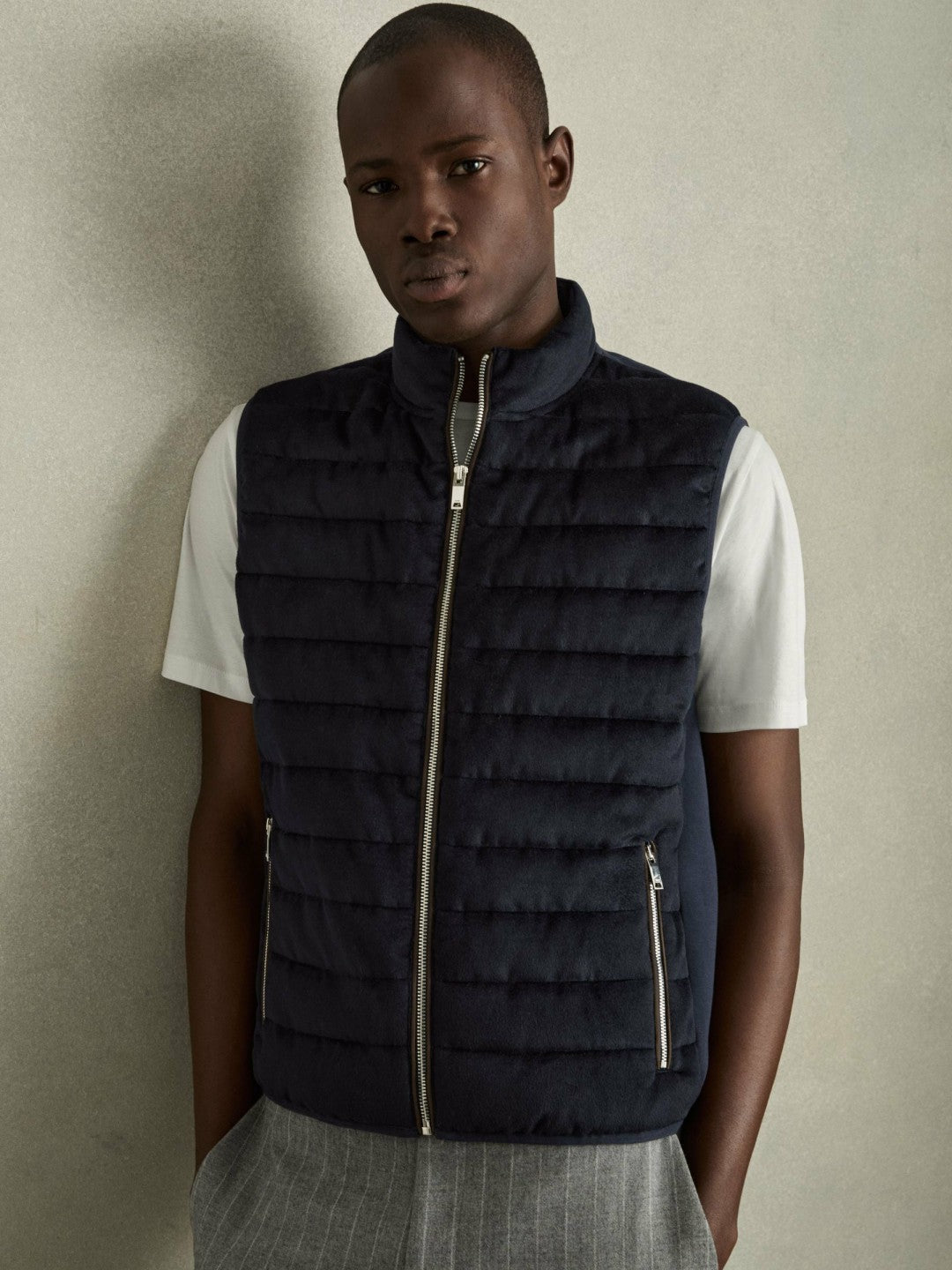 Reiss Brushed Jersey Quilted Gilet in Navy
