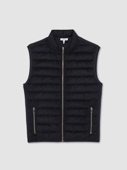 Reiss Brushed Jersey Quilted Gilet in Navy