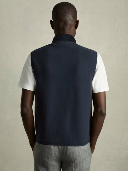 Reiss Brushed Jersey Quilted Gilet in Navy