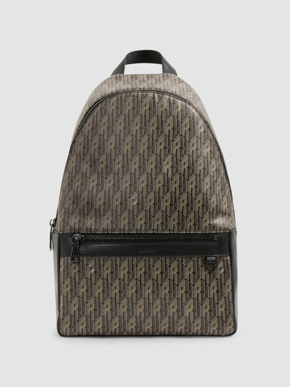 Reiss Monogram-Print Coated-Canvas Backpack in Grey Multi