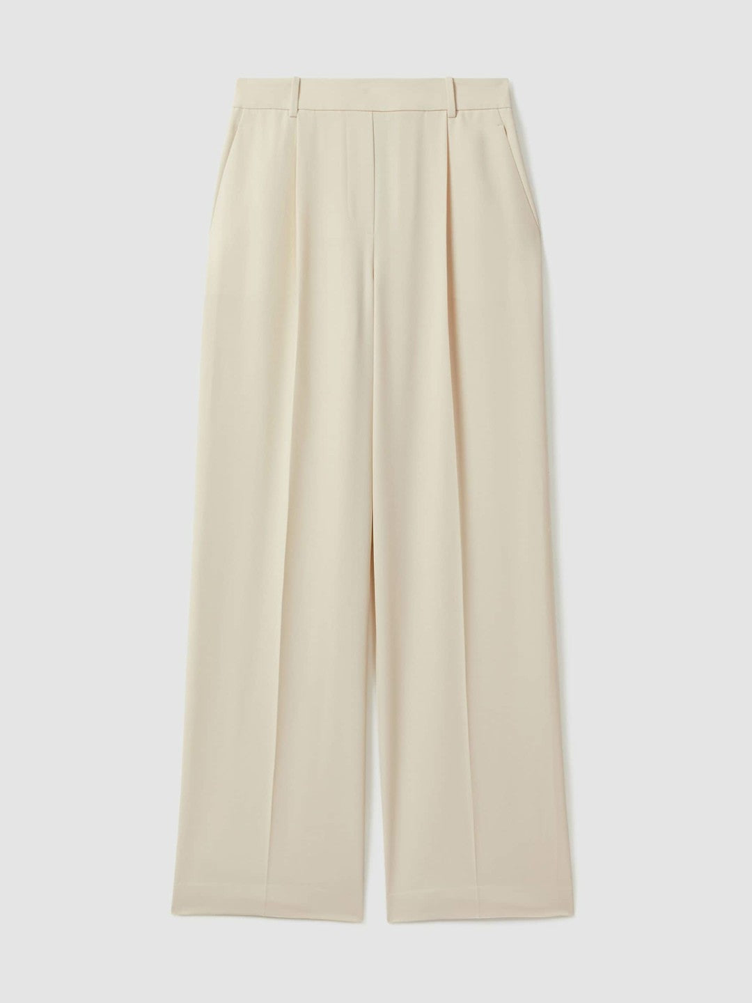 Reiss Petite Elasticated-Waist Wide-Leg Twill Trousers in Cream