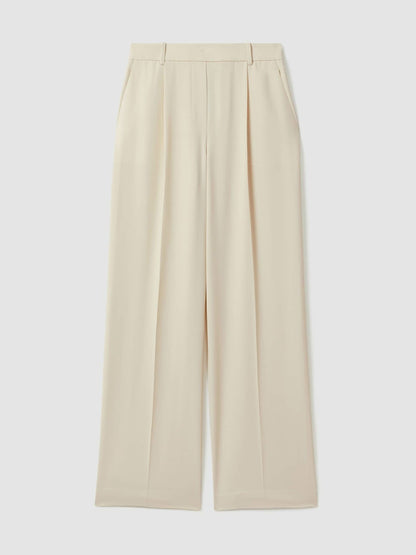 Reiss Petite Elasticated-Waist Wide-Leg Twill Trousers in Cream