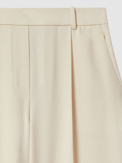 Reiss Petite Elasticated-Waist Wide-Leg Twill Trousers in Cream