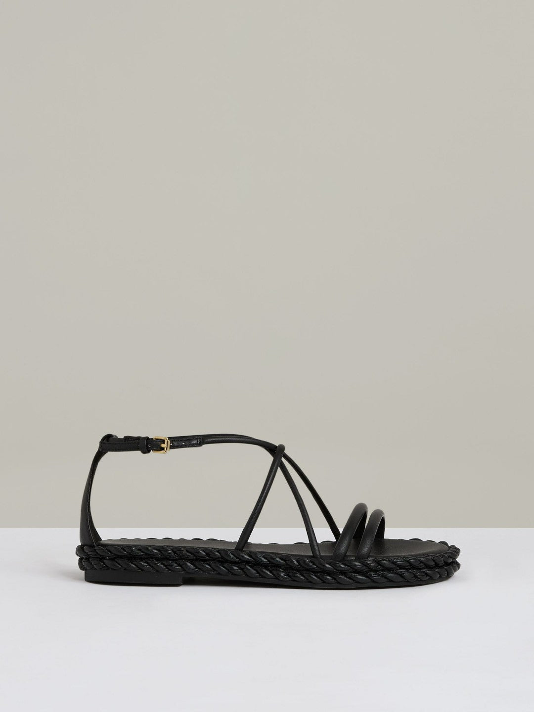 Reiss Leather Braided Flat Sandals in Black