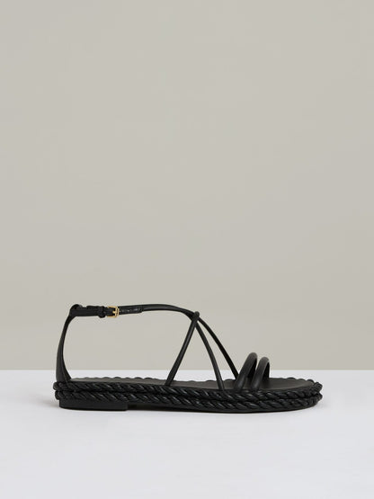 Reiss Leather Braided Flat Sandals in Black