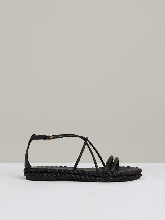 Reiss Leather Braided Flat Sandals in Black