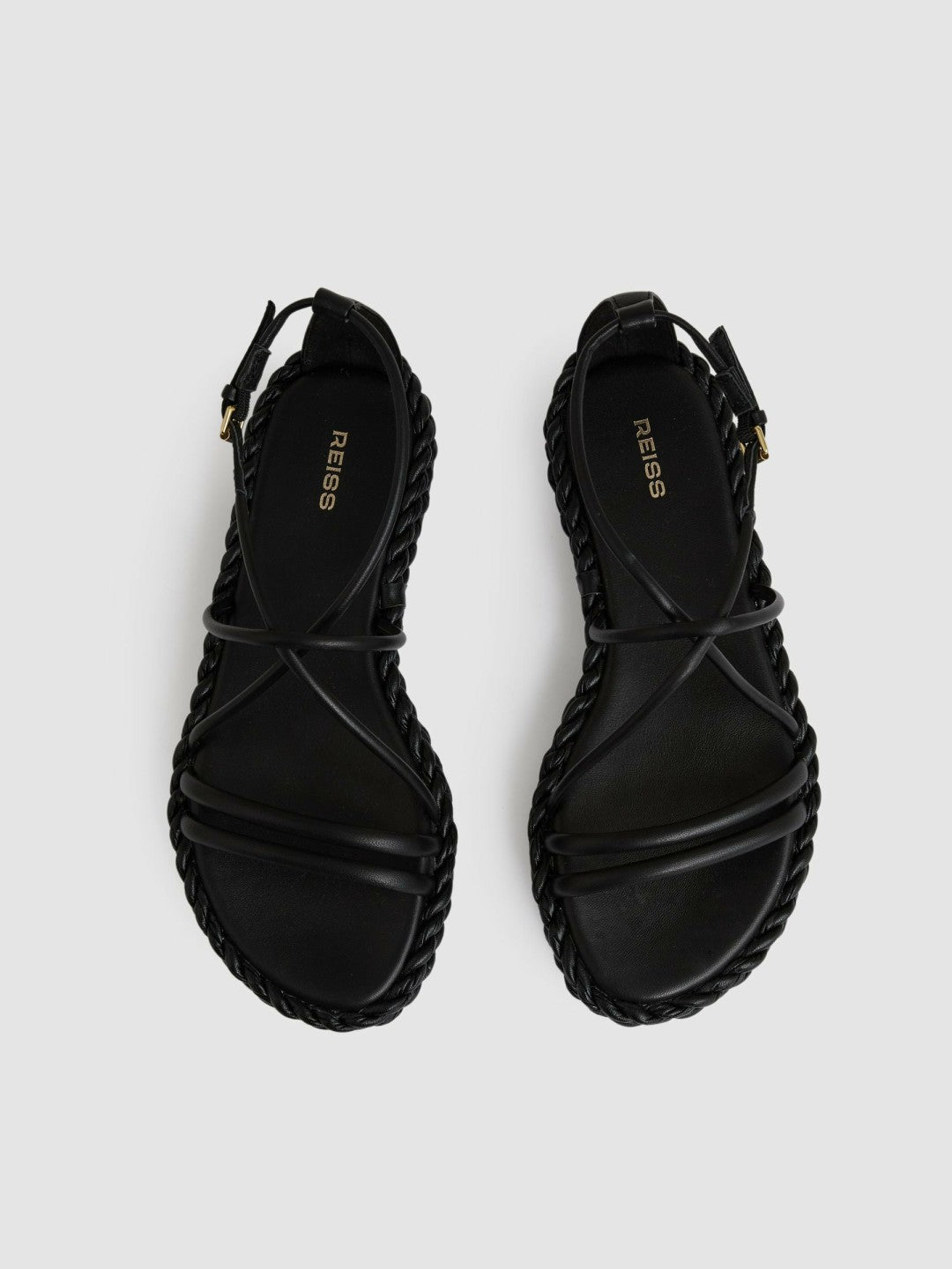 Reiss Leather Braided Flat Sandals in Black