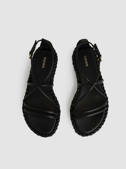 Reiss Leather Braided Flat Sandals in Black