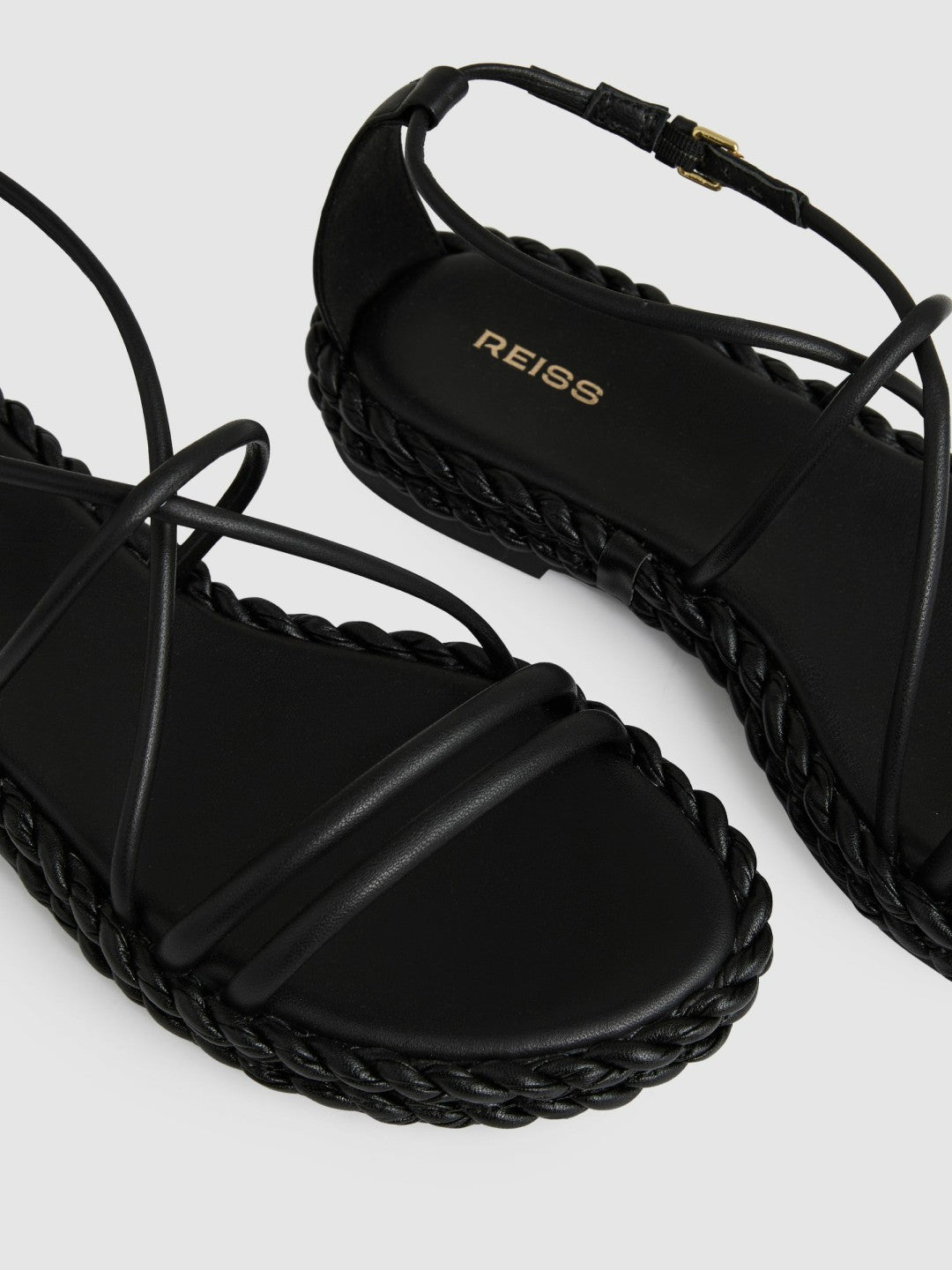 Reiss Leather Braided Flat Sandals in Black
