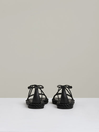 Reiss Leather Braided Flat Sandals in Black