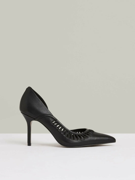 Reiss Leather Twist Detail Court Shoes in Black