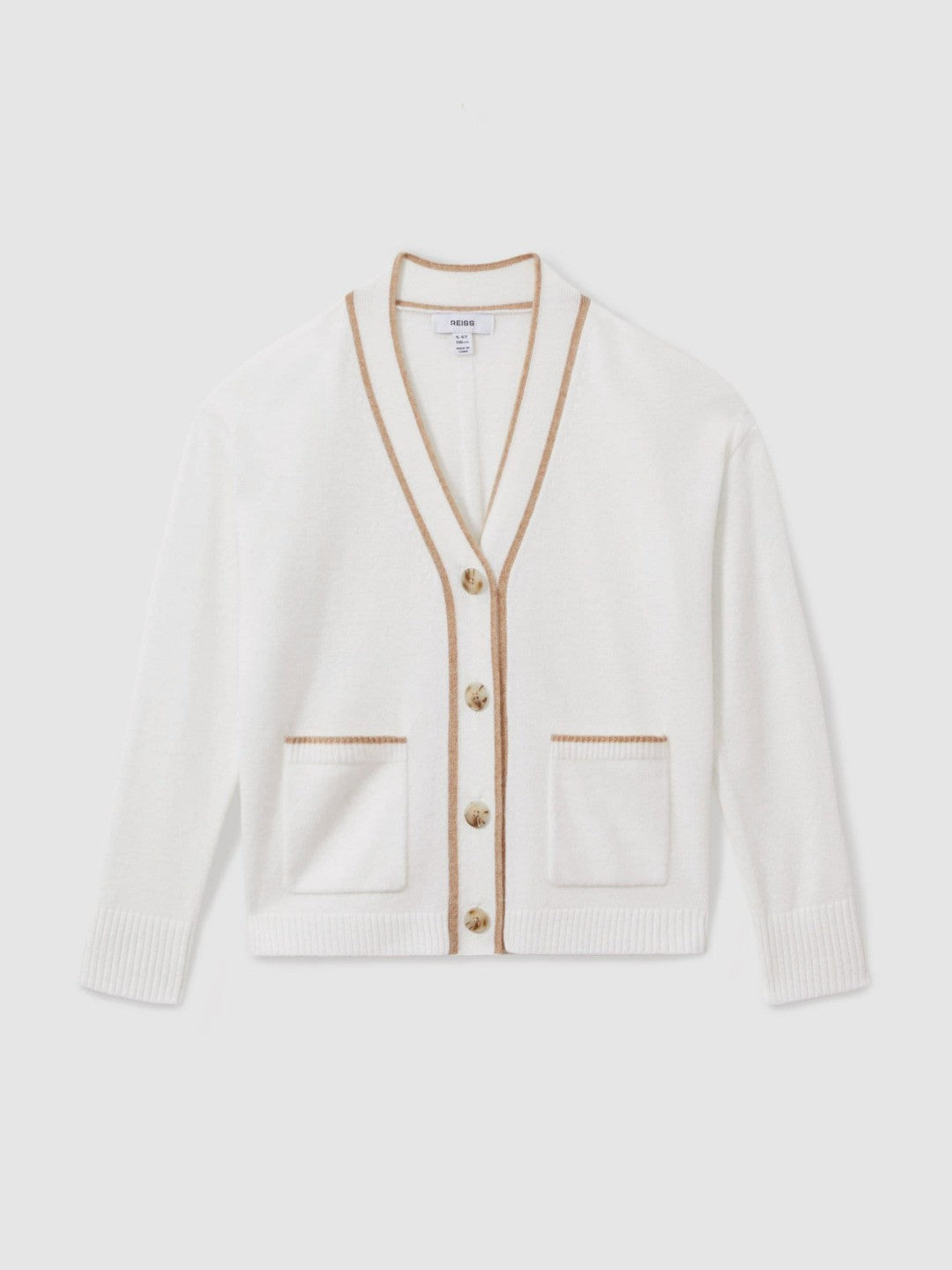 Reiss 13-14 yrs Wool-Blend Tipped Cardigan in Cream