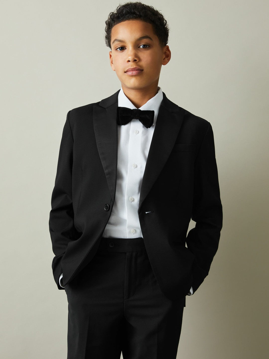 Reiss 9-13 yrs Tuxedo Satin Single Breasted Blazer in Black