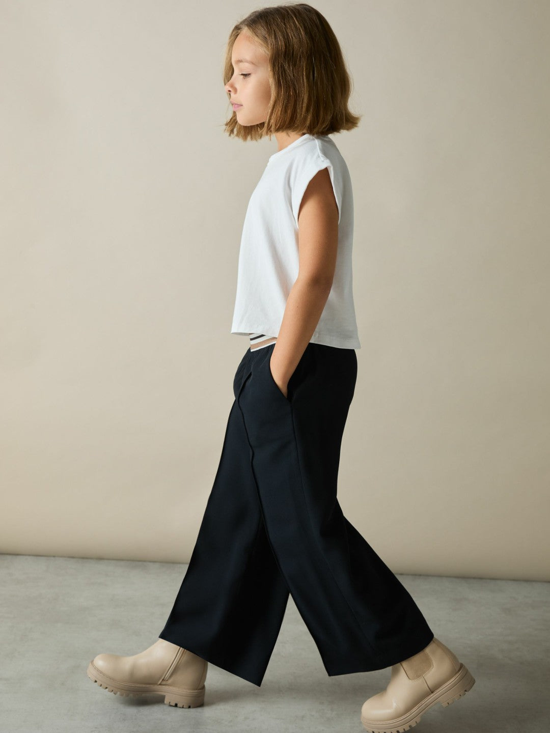 Reiss 4-9 yrs Stripe-Waistband Wide-Leg Trousers in Navy