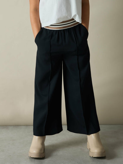 Reiss 4-9 yrs Stripe-Waistband Wide-Leg Trousers in Navy