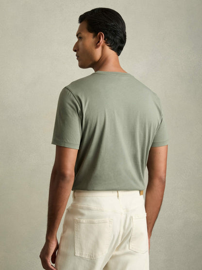 Reiss Cotton Crew Neck T-Shirt in Dark Sage