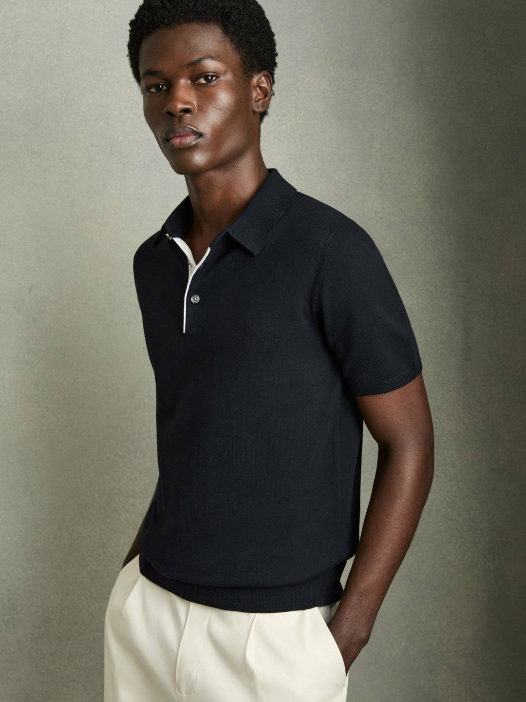 Reiss Contrast-Placket Polo Shirt With Cotton in Navy