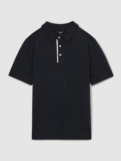 Reiss Contrast-Placket Polo Shirt With Cotton in Navy