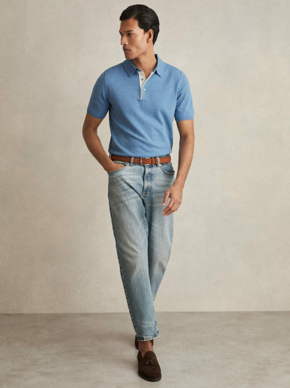 Reiss Contrast-Placket Polo Shirt With Cotton in Blue
