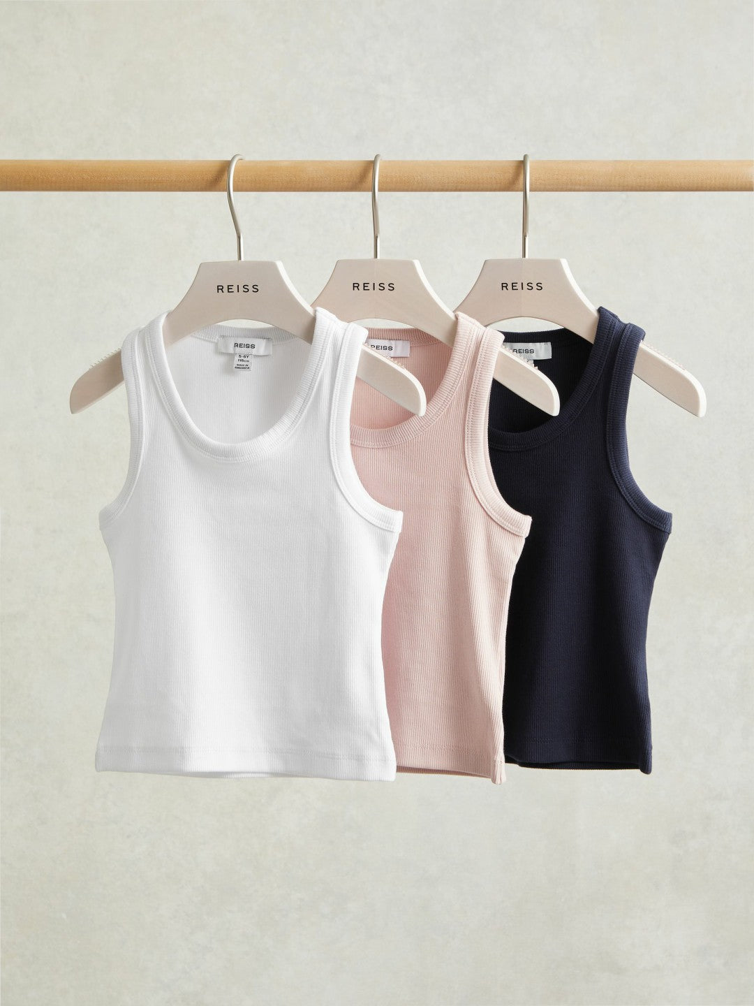 Reiss 9-13 yrs Stretch-Cotton Ribbed Vest 3 Pack in Multicolour