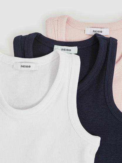Reiss 9-13 yrs Stretch-Cotton Ribbed Vest 3 Pack in Multicolour