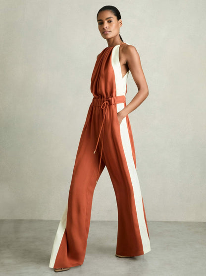 Reiss Colour-Block Rope-Cord Jumpsuit in Orange