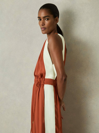 Reiss Colour-Block Rope-Cord Jumpsuit in Orange