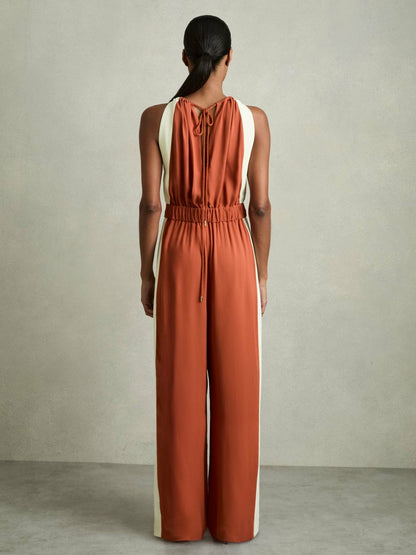 Reiss Colour-Block Rope-Cord Jumpsuit in Orange