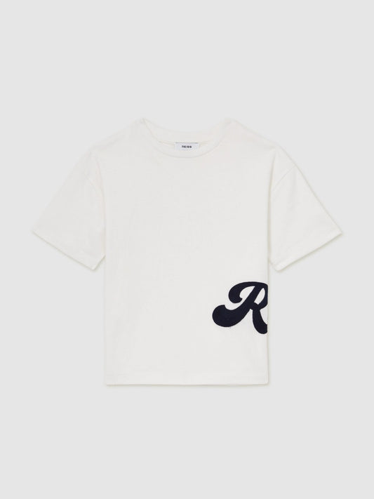 Reiss 9-12 yrs Cotton Script-Logo Oversized T-Shirt in White