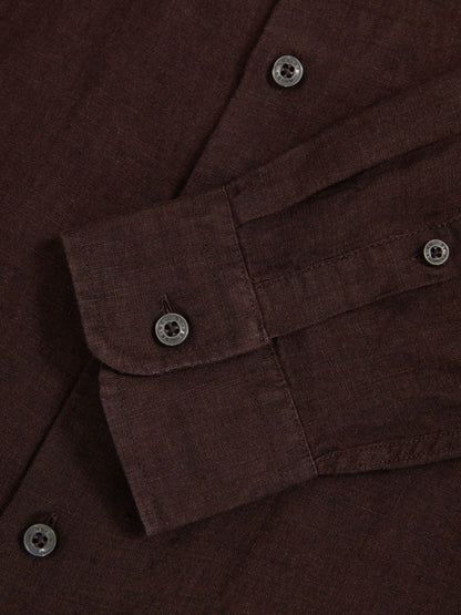 Reiss Linen Button-Through Shirt in Dark Brown