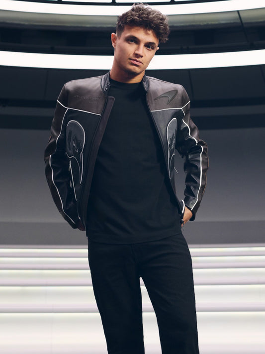 Reiss McLaren F1 Team Leather Biker Jacket in Black