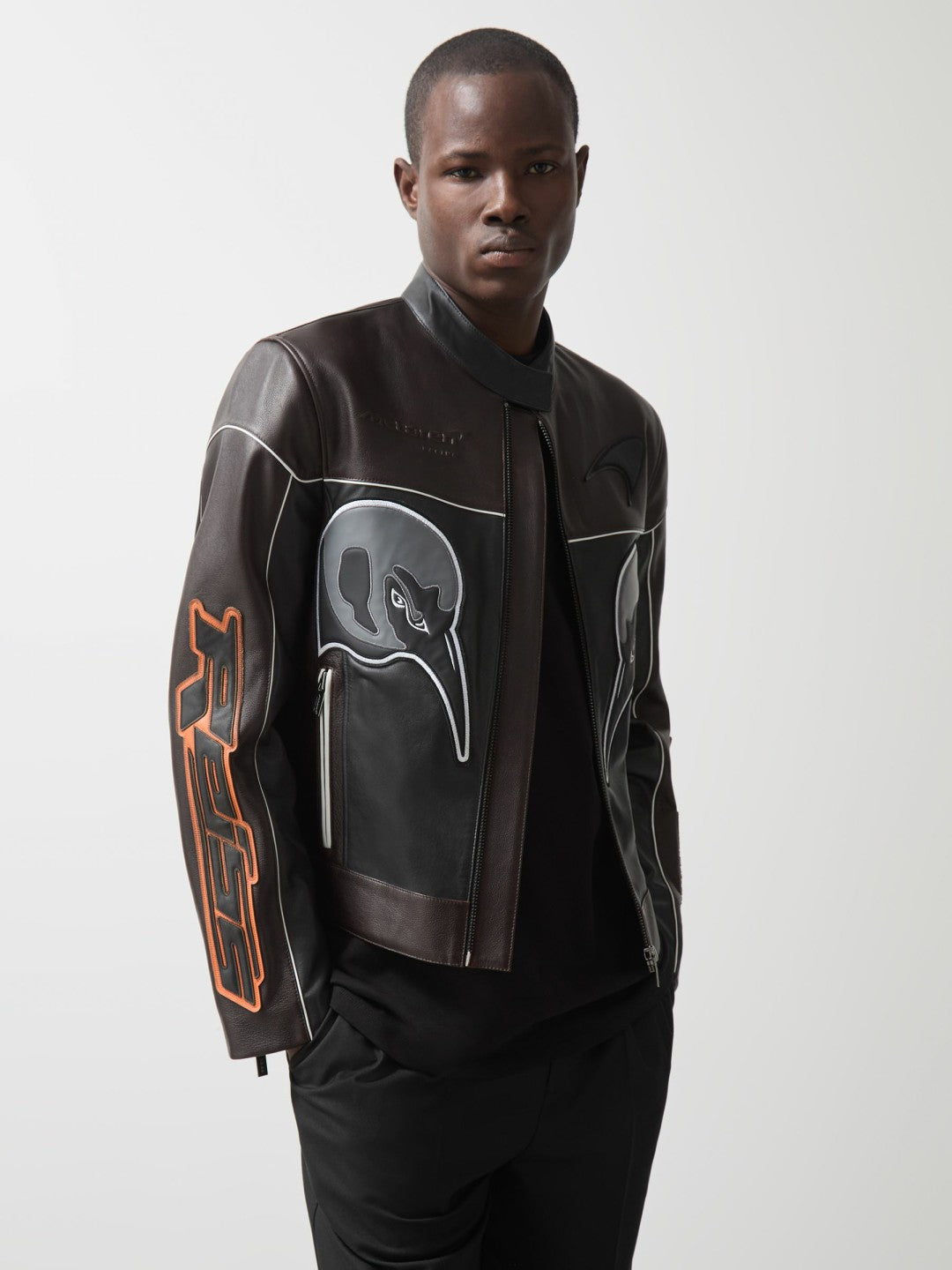 Reiss McLaren F1 Team Leather Biker Jacket in Black